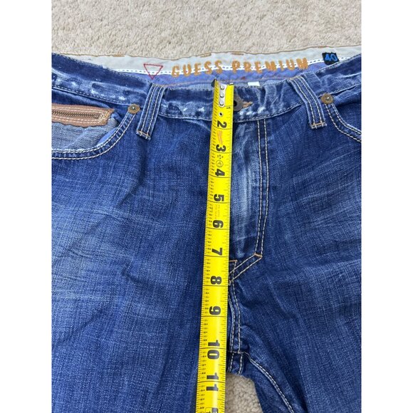 Vtg Guess Premium Rebel Jeans Men's 40x32 Straight Fit Blue Distressed Zip Poc - Picture 11 of 12